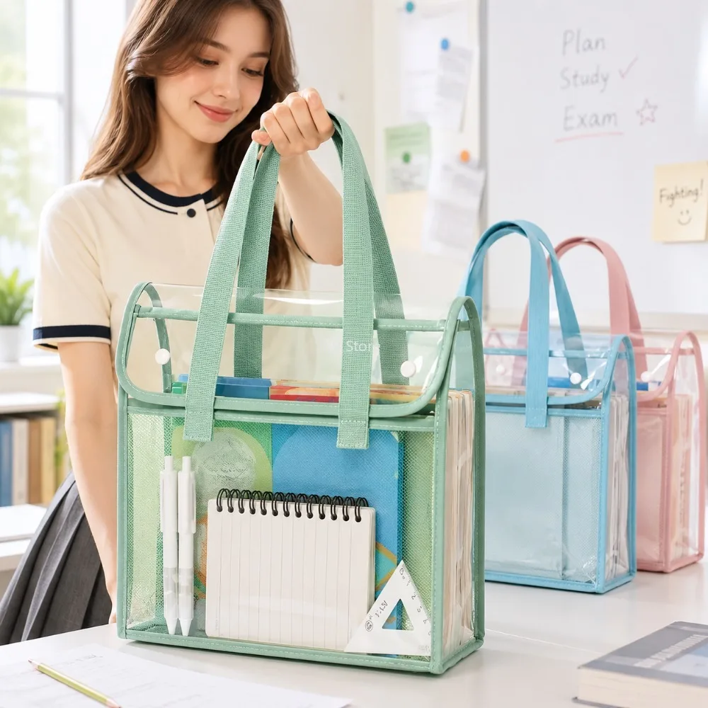 Sac de rangement de fichiers transparent portable, dossier de documents en PVC imperméable, pochette extensible de grande capacité, utilisation au bureau