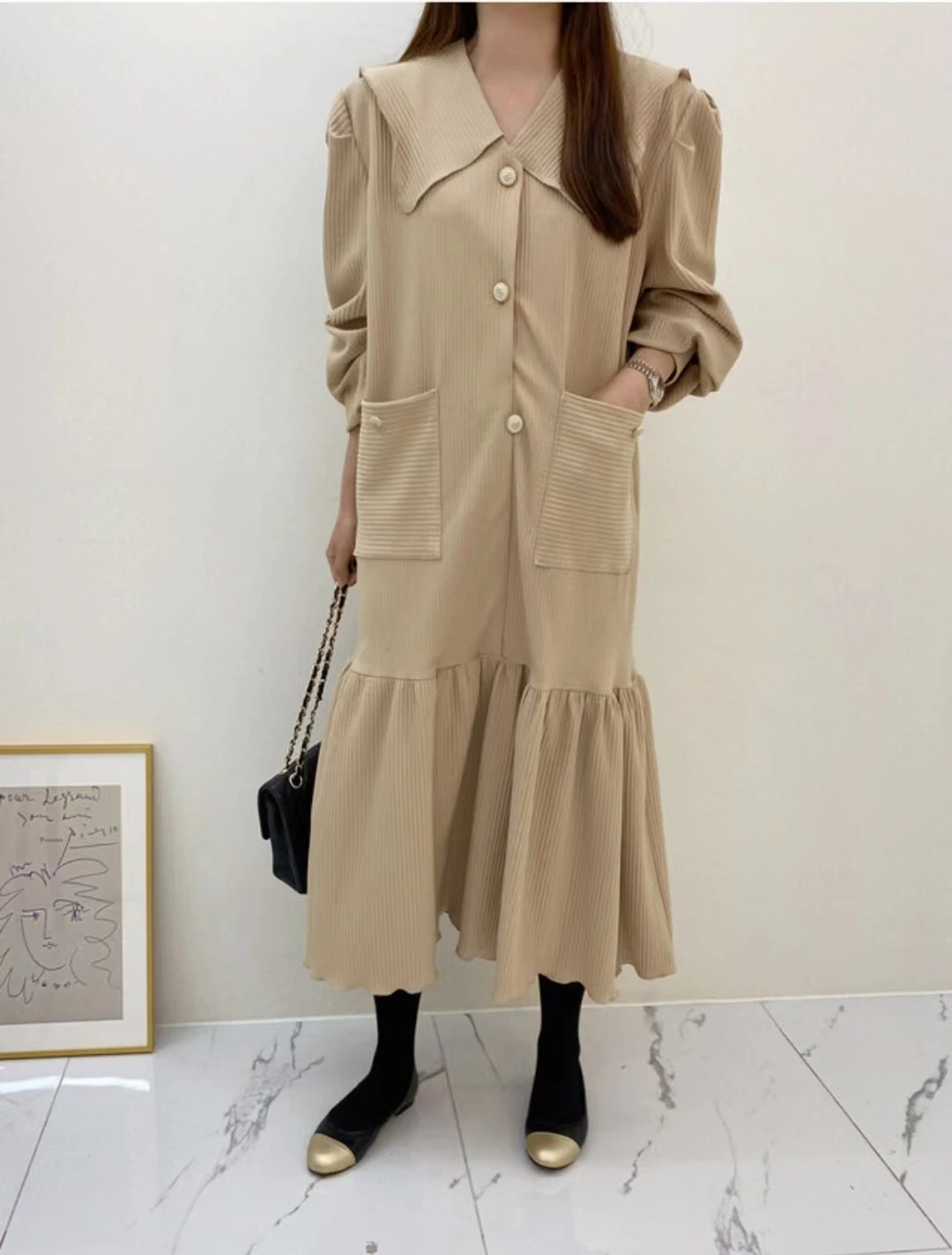 

WTIANYUW 2022 New Women Spring Autumn Vintage Runway Desinger Turn Down Collar Single Breasted Long Sleeve Holiday Maxi Dress