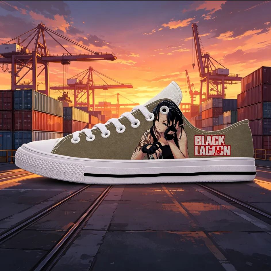 

Кроссовки унисекс в стиле аниме Black Lagoon, низкие, дышащие, для бега, косплея, прогулок, уличная мода