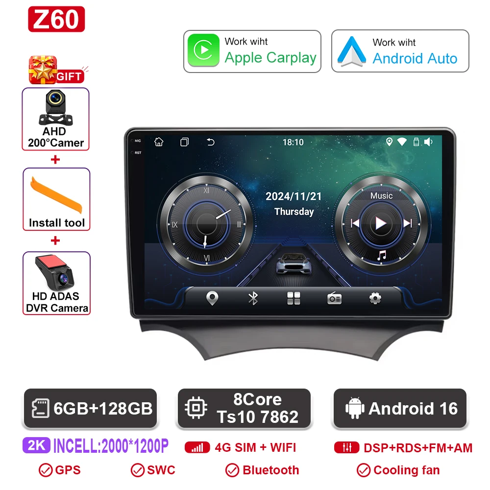 Android autoradio voor Ford Ka K2 2008 2009 2010 2011 - 2014 Carplay Android Auto radio multimediaspeler GPS navigatie DSP SWC