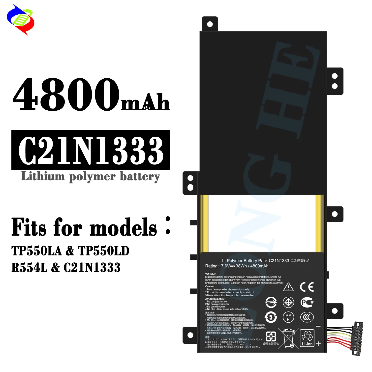 C21N1333 Laptop Battery for ASUS Transformer Book Flip TP550 TP550LA TP550LD R554L TP550LJ 0B200-00860400 7.5V 38Wh Battery