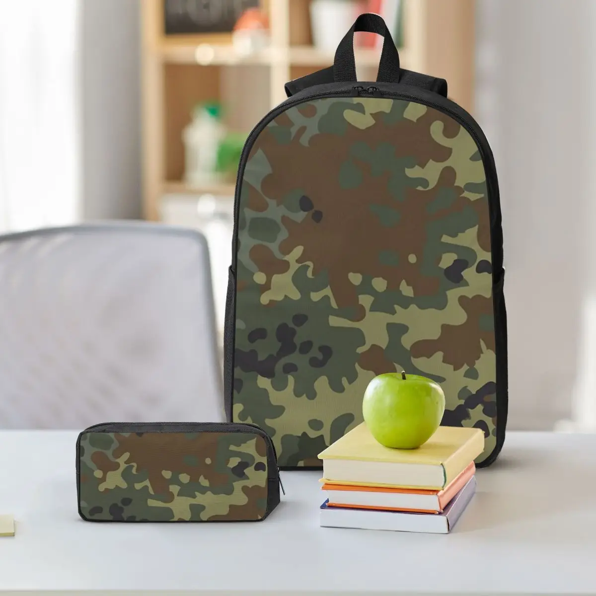 Flecktarn Camouflage Backpack Student BookBag School Bag Shoulder Bags 3ps Insulated Lunch Bag Pencil Case