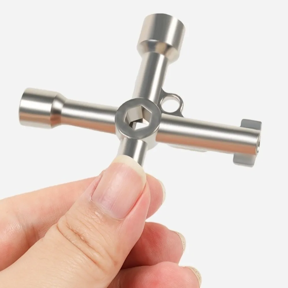 4 Way Design Cross Triangle Wrench Key Square Round Holes Silver Color Multi Function Wrench Key Cross Shape