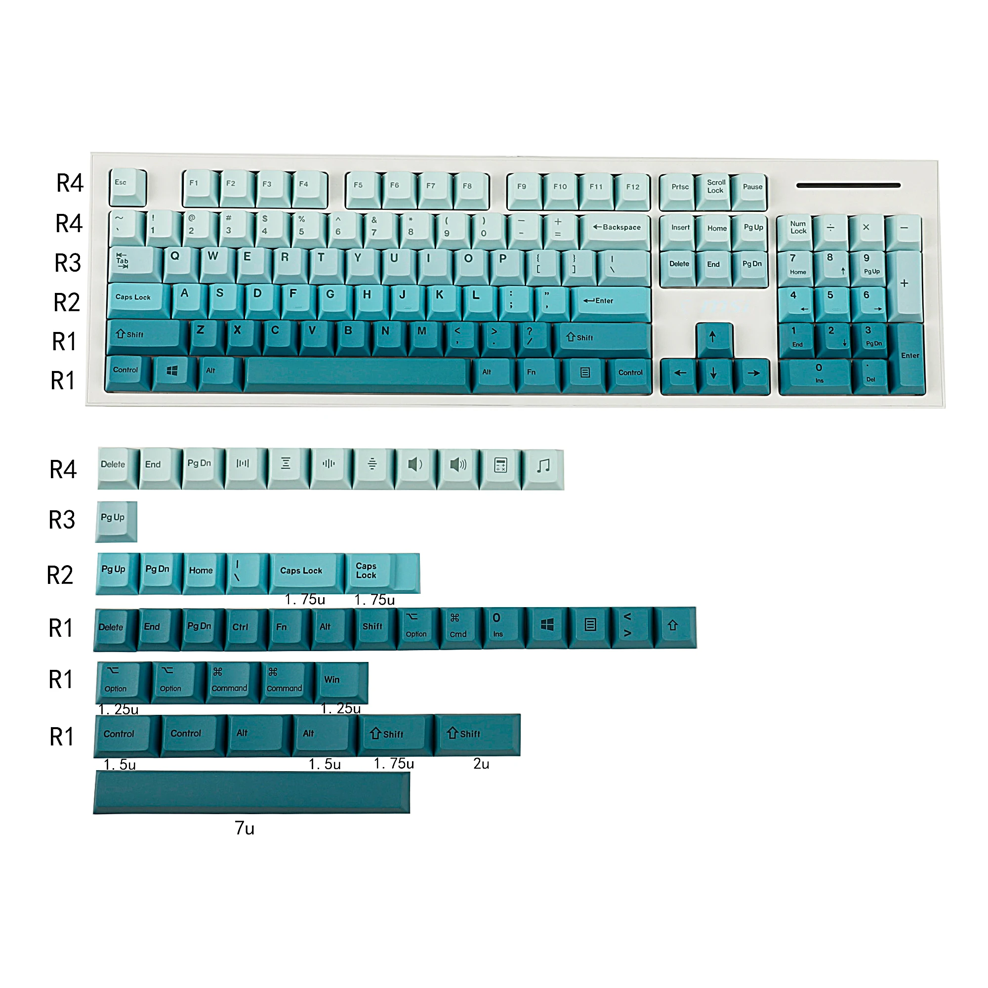 1.8mm Thickness PBT Gradient Keycaps Cherry Profile Dye Sub Mac Keyset For ANSI ISO 104 TKL GK61 96 75 GMMK NCR80 Mx Keyboard