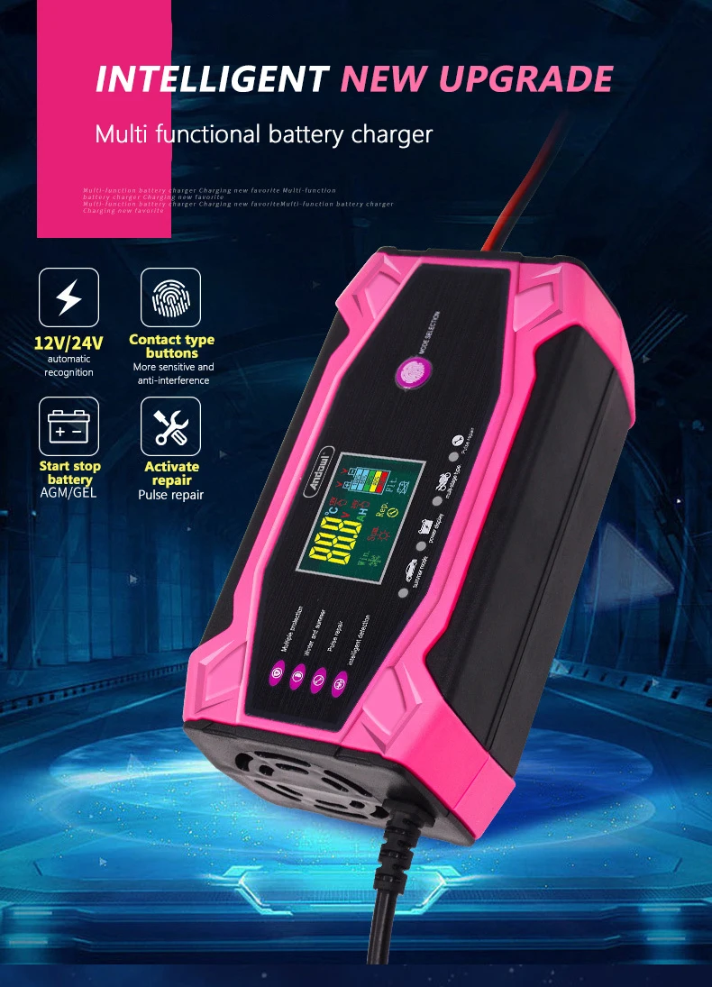 

car motorcycle battery charger color screen 12V 24V Start and stop battery A VARIETY A KEY RECOVERY CURRENT VOLTAGE REGULATION