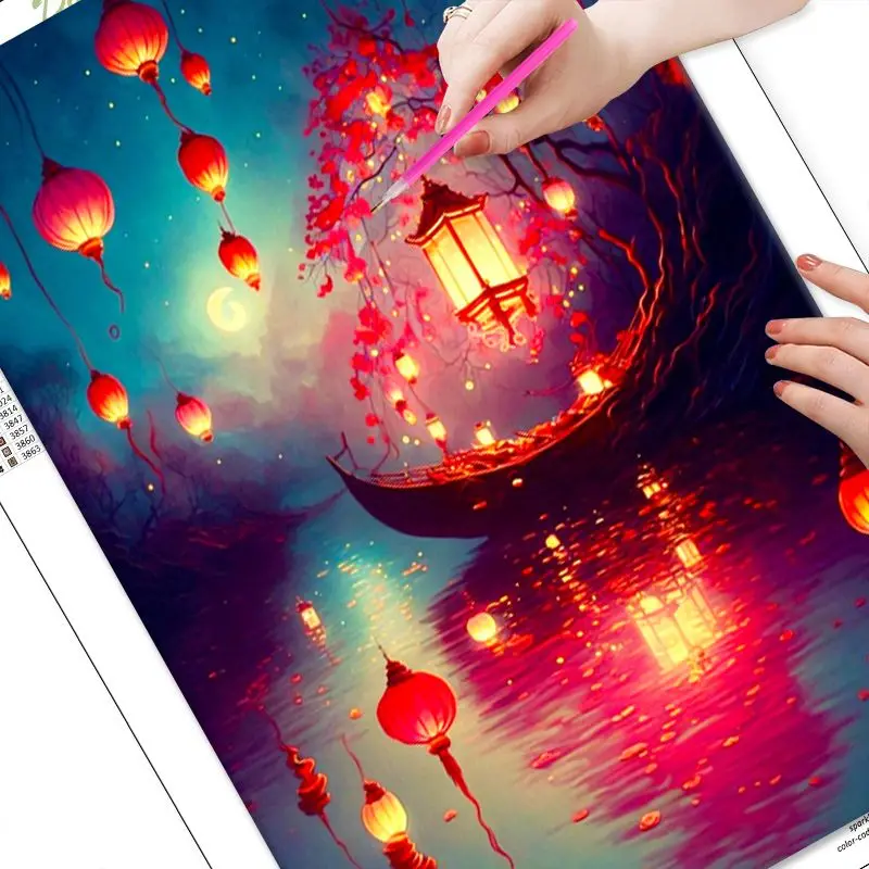 GATYZTORYDiamond Embroidery 5D Lakes and Boats Scenery DIY Diamond Mosaic Painting Crafts Creative Hobbies Bedroom Decoration