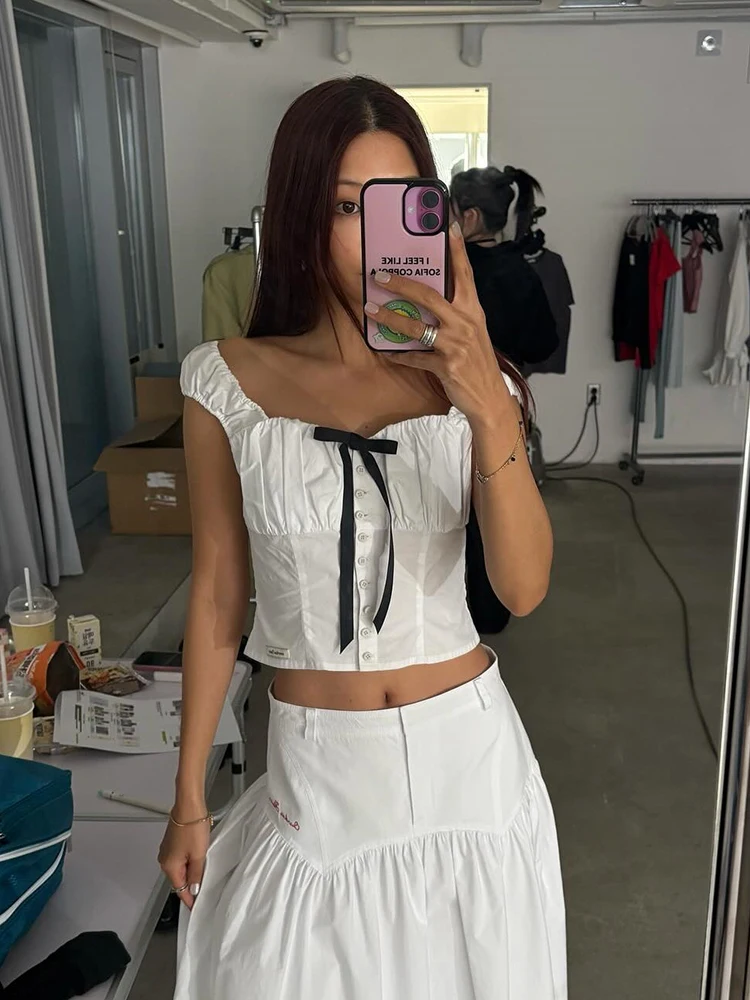 Casual Sle ort Svel irt for Women with  Knot Pure Cotton Plaid Design Summer New Arrival Red And White