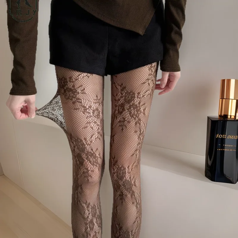 

Женские кружевные колготки с цветочным принтом, сетчатые сексуальные ажурные тонкие и дышащие колготки в стиле ретро, панк, Y2k, индивидуальные ажурные чулки