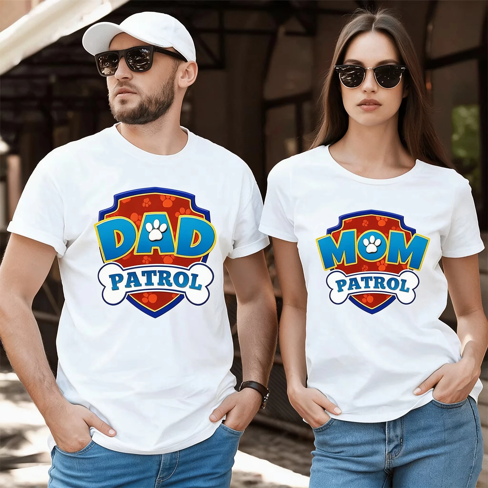 Paws Patrols Adult Dad Mom T-Shirt Tops Man Woman Summer Parent-child Clothing Tee Family Clothes Cartoon Anime Birthday Gifts