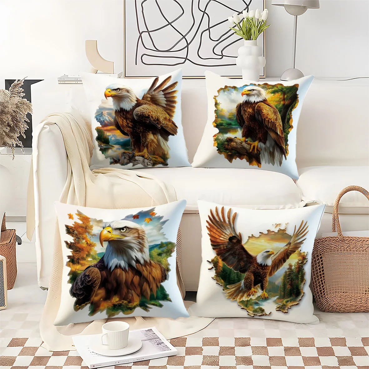 White-headed Eagle Wildlife digital printing pillow cover Short plush Suitable living rooms bedrooms sofas throw cushion cover