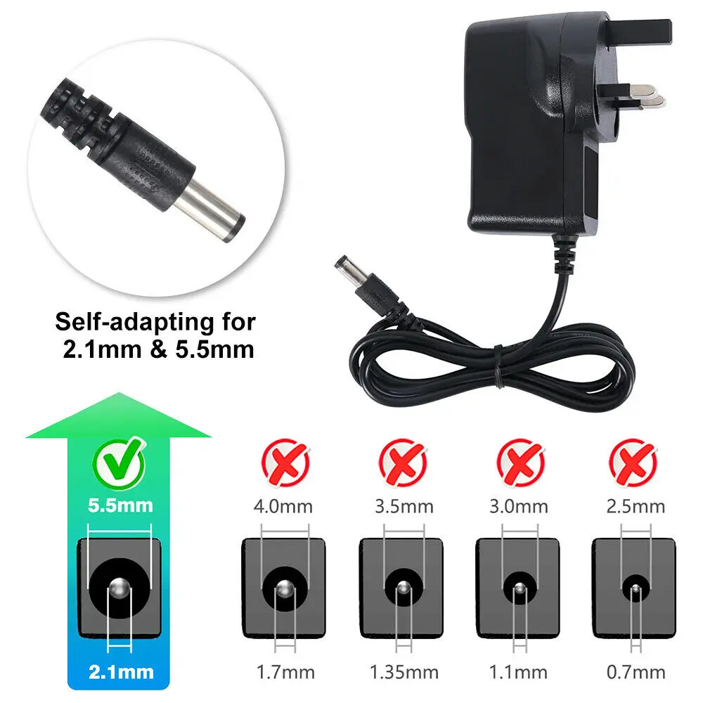 1pcs Universal AC/DC 9V UK Plug Power Supply Adapter Plug Converter Charge 9V1A 5.5x2.1mm