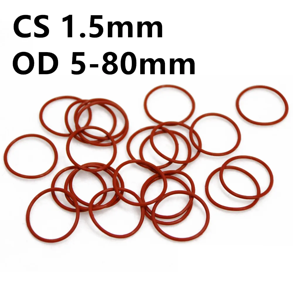 CS1.5mm Red Silicone O-ring Outer Diameter 5-80mm Food Grade Gasket Gasket Waterproof Insulation -35℃~200℃