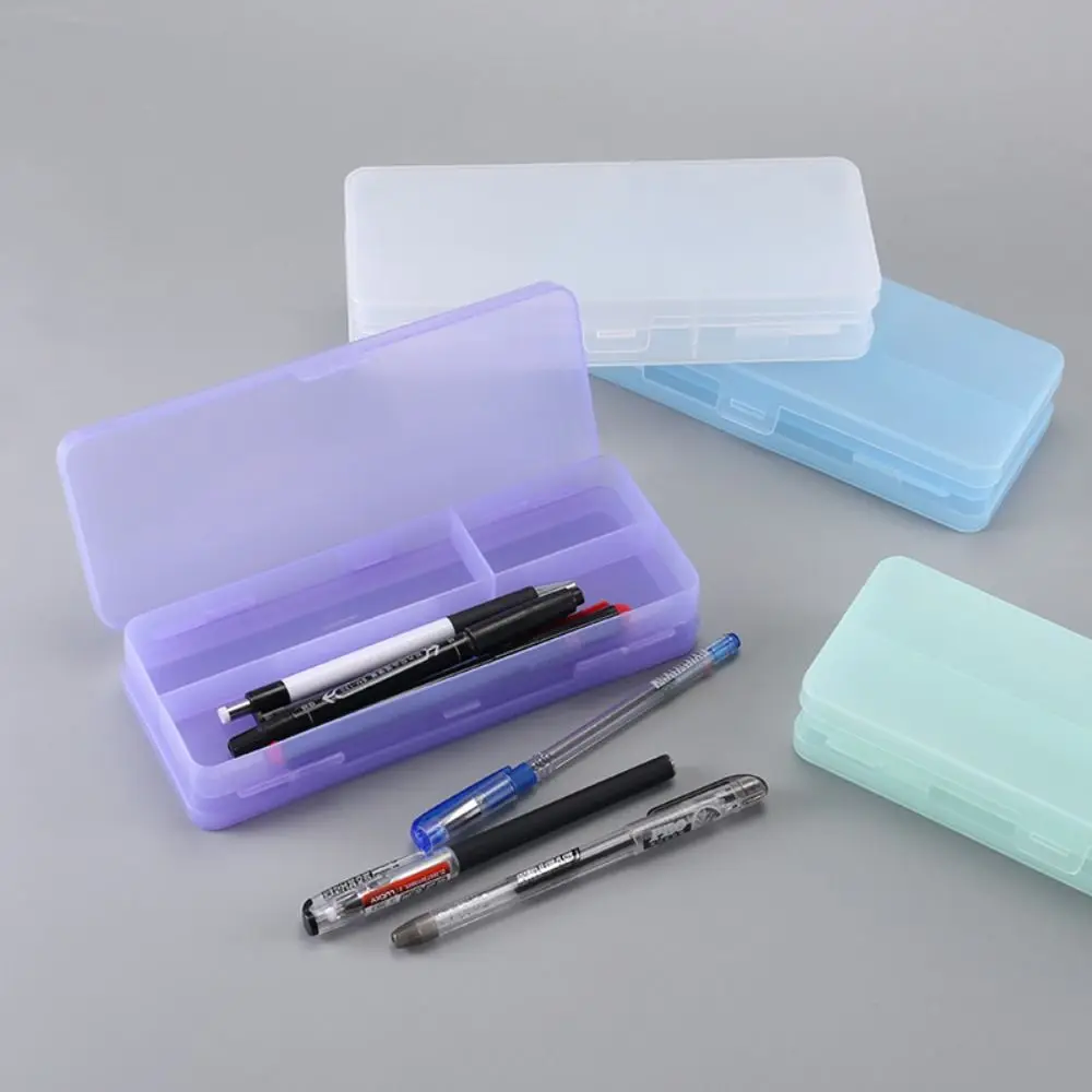 Plastic Transparent Pencil Case Storage Box Macaron Dual-Layer Pencil Box Large Capacity Pencil Holder Simple Pen Case