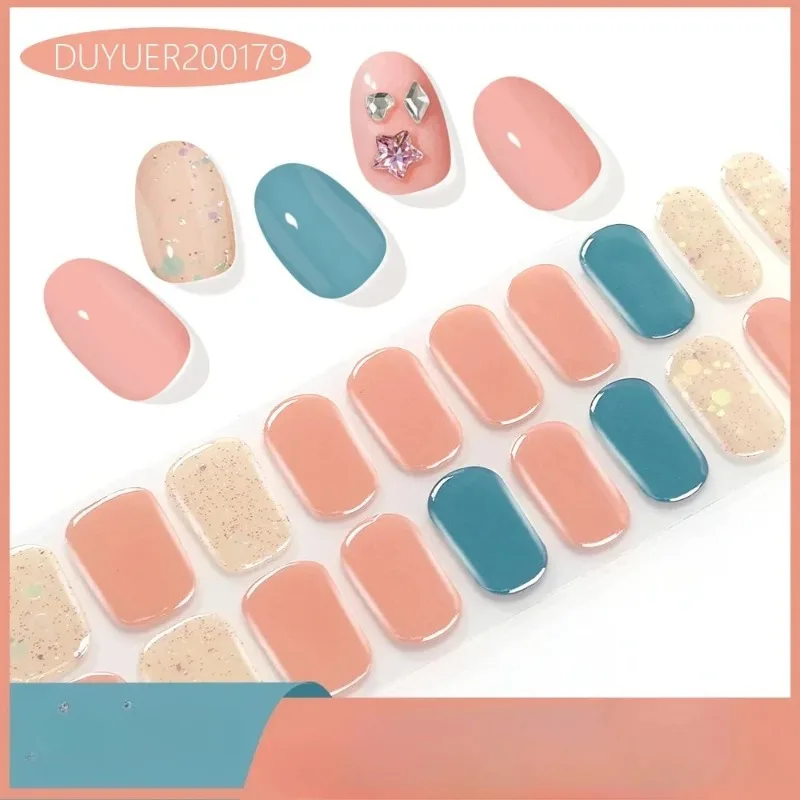 20Strips Can be extended Semi Cured Gel Nail Stickers French Glitter Gel Nail Wraps Harden Under UV Lamp DIY Manicure Nail Art