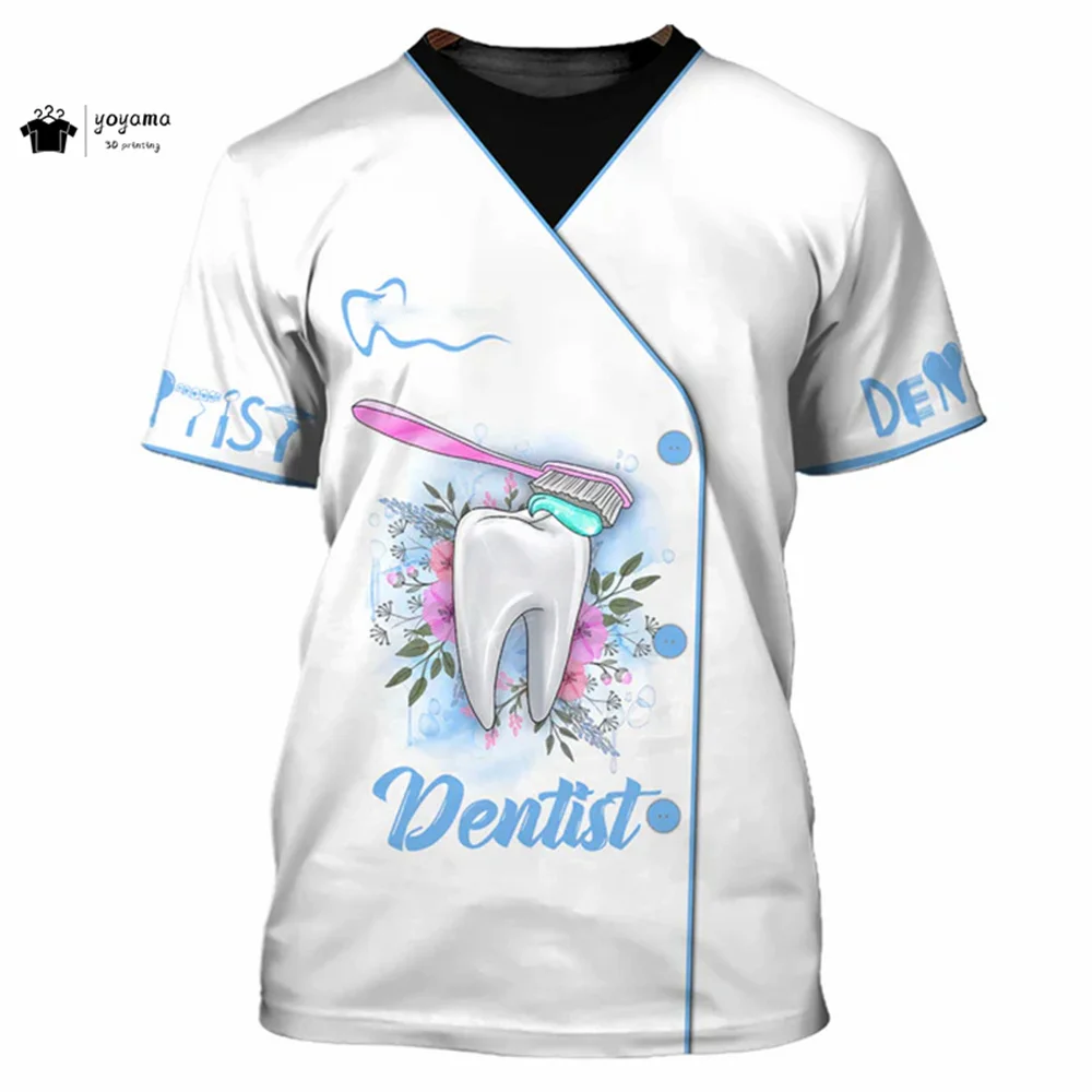 موضة تي شيرت رجالي ثلاثية الأبعاد طباعة تي شيرتات قصيرة الاكمام طبيب الأسنان ملابس العمل الصيف عادية المتضخم تي شيرت الرجال طبيب الأسنان الملابس #5
