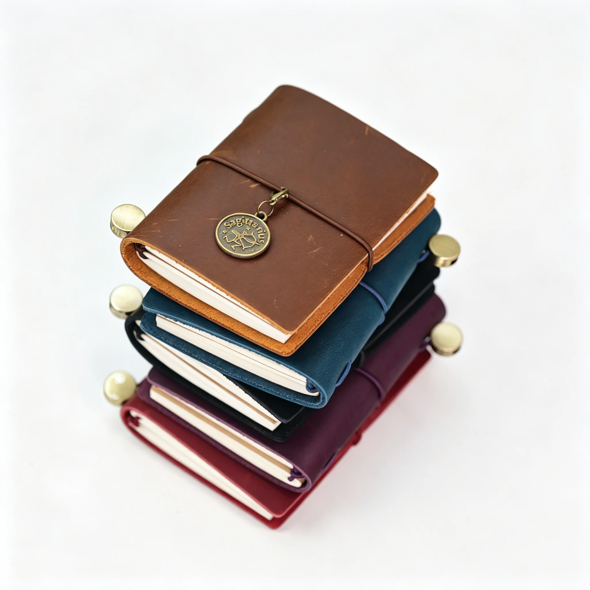 Handmade Cowhide Travel Notebook Mini Loose Leaf Notes, First-Layer Cowhide Pocket Notebook Refillable, Christmas Halloween Gift