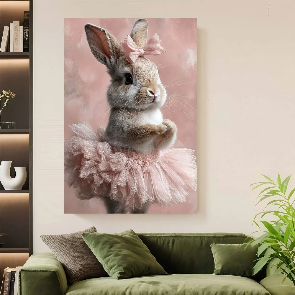 

Framed Flat A Flat Featuring a Framed Fantasy Rabbit Ballerina, Measuring Adorned with a Pink Tutu And Bow Details, Set Against