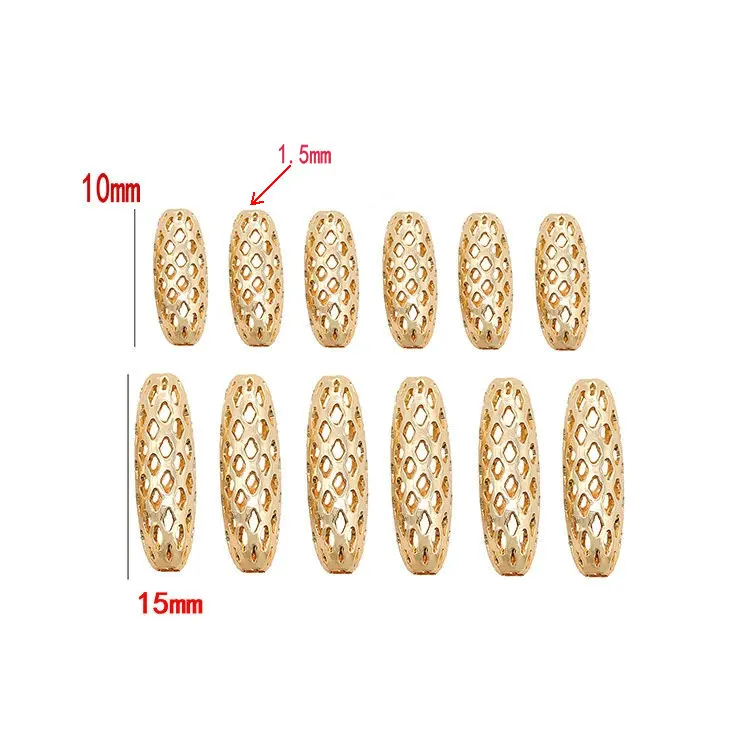 10 Chiếc 10MM 15MM Vàng 14K Màu Đồng Thau Hình Bầu Dục Dài Lưới Rỗng Hạt Không Gian Siêu Tốc Hạt Chất Lượng Cao tự Làm Trang Sức Phát Hiện