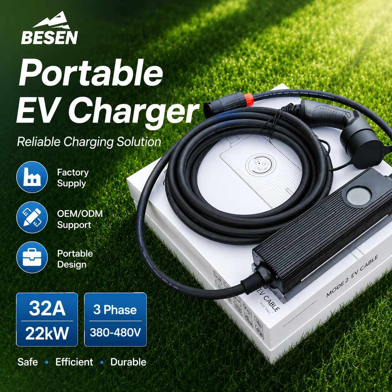 Current Switching 22kw Portable Ev Charger Type 2 With Touch Screen