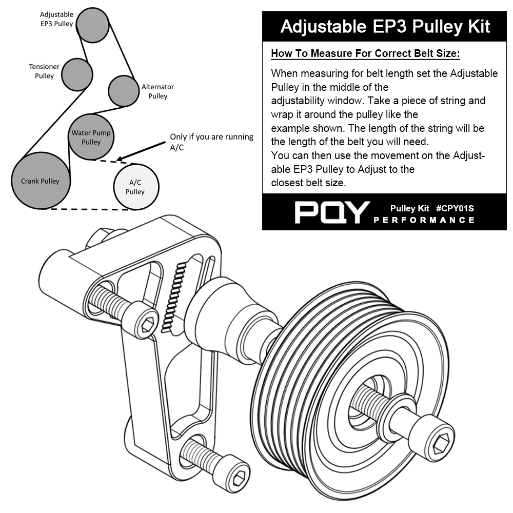 WLR - Adjustable EP3 Pulley Kit For Honda 8th 9th Civic All K20 & K24 Engines with Auto Tensioner Keep A/C Installed WLR-CPY01