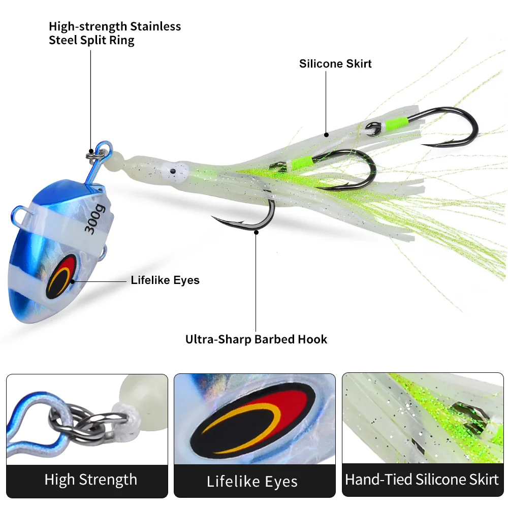 Proberos 1pc Silicone Jig Baits with Dual Hooks Luminous Squid Fishing Lures Set Glowing Deep Sea Offshore Trolling Rigs ﻿ view 4
