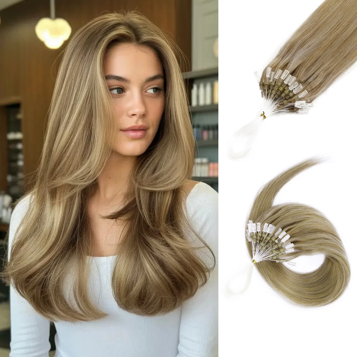 

Наращивание волос Micro Loop 20 дюймов, коллекция Triple Shade, цвета Dark Light Platinum, 50 шт., 30 г, 100% натуральные волосы с защитными бусинами