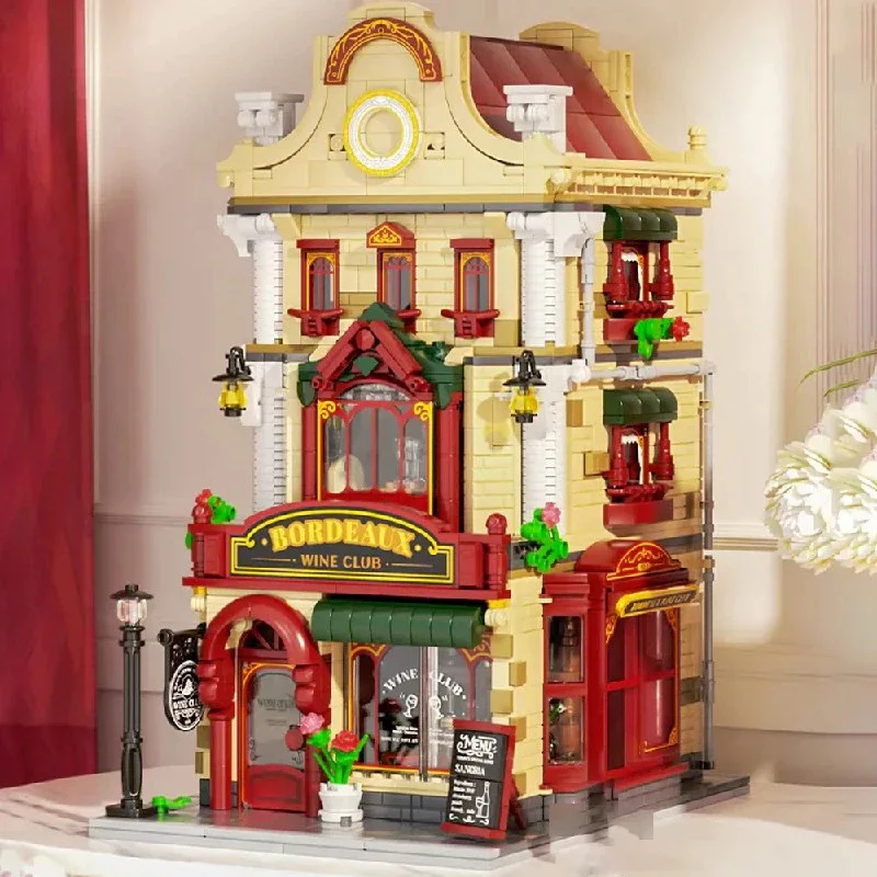 1511 pçs conjuntos de edifícios de casa de clube de vinho1 figura cidade apartamento loja arquitetura blocos de construção modulares modelo kit presente de natal