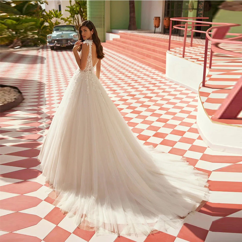 Romantische Applicaties Backless Bruidsjurk Luxe Spaghettibandjes V-hals Trouwjurken Hof Trein Bruidsjurken voor Vrouwen 2025