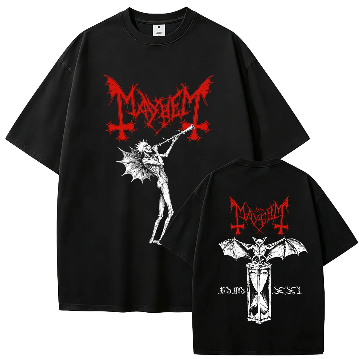 Rock Band Mayhem Double Sided Print T-shirt Summer Men Women Death Black Metal T Shirts Male Retro Gothic Punk Oversized Tshirt