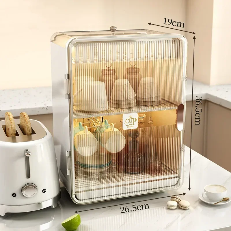 

Dustproof Cup Storage Box Kitchen Dishes Storage Drainage Rack Bedroom Cosmetics and Skin Care Storage Organizer Box