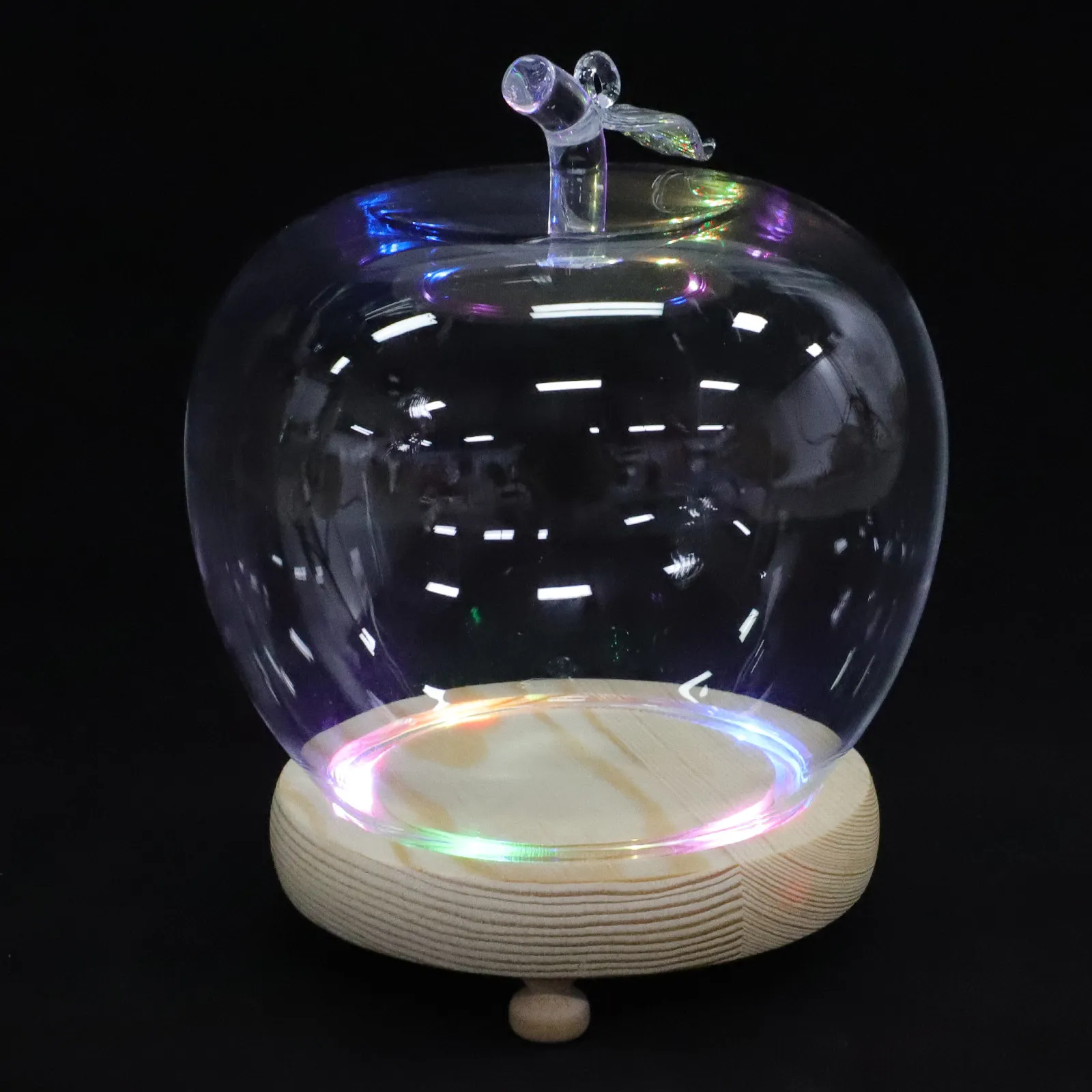 

1Set Glowing Glass Dome Transparent Glass Cover Clay Crafts Decorative Floral Display Cloche with Wooden Base Home Decor