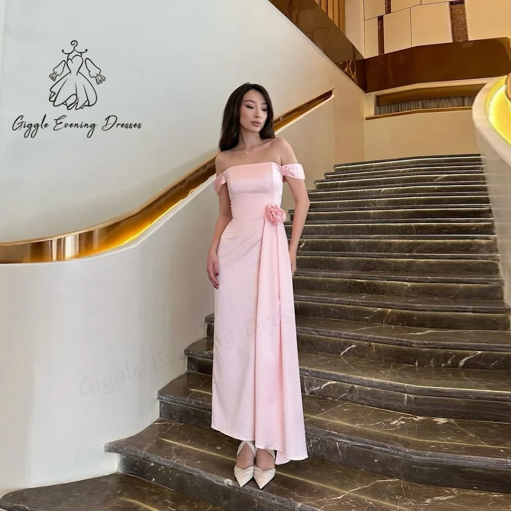 

Giggle Flower Party Dresses Short Sleeve Off-the-shoulder Straight elegant Satin Formal Saudi evening gala dress for women 2024