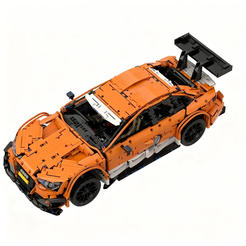 4024pcs MOC Audied RS5 DTM RC Technical Orange Leds Modular Steering Positive Caster Inclination Model Building Blocks Display