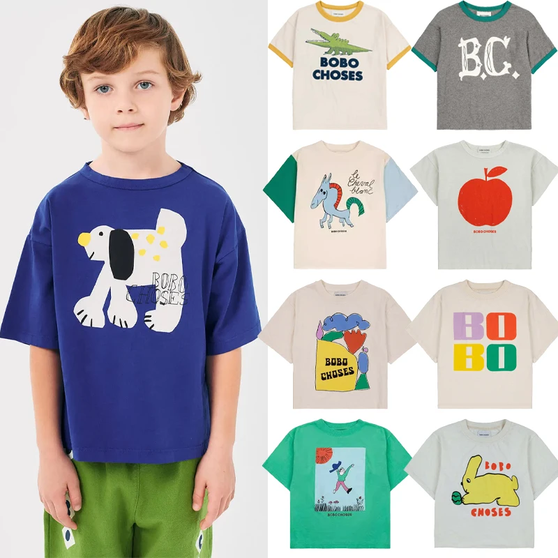 Children's T-shirt 2025 New Boys Girls Solid Color Printed Top Kids Cartoon Casual T-shirt Spring Summer Children's Clothing