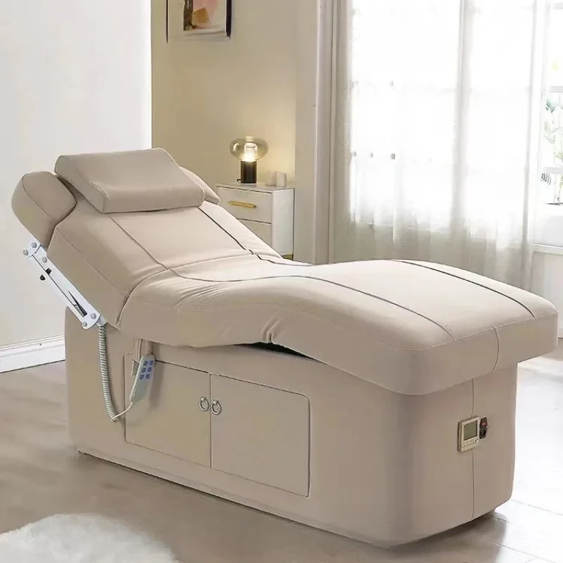 Hot Sale Luxury Beige 2 Motors Electric Massage Beauty Salon Bed Facial Spa Cosmetic Table Chair