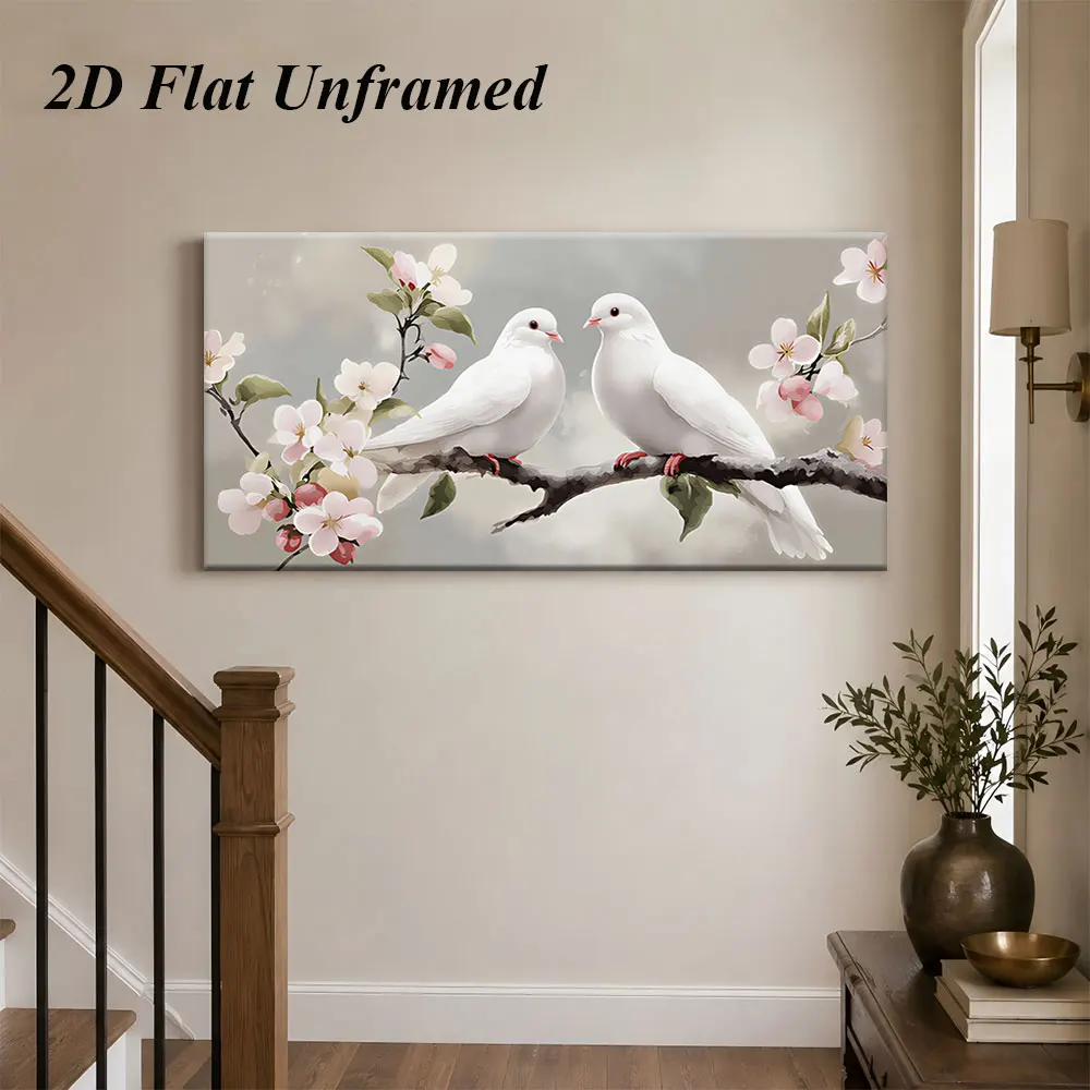 1pc (No frame),1 simple modern frameless decorative painting with white dove flower pattern and warm atmosphere decoration paint