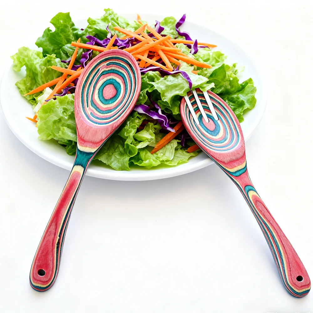 

IK Pakkawood Salad Spoon Fork Set Salad Servers Non-stick Kitchen Serving Utensils Kitchenware Gift for Wedding, Housewarming