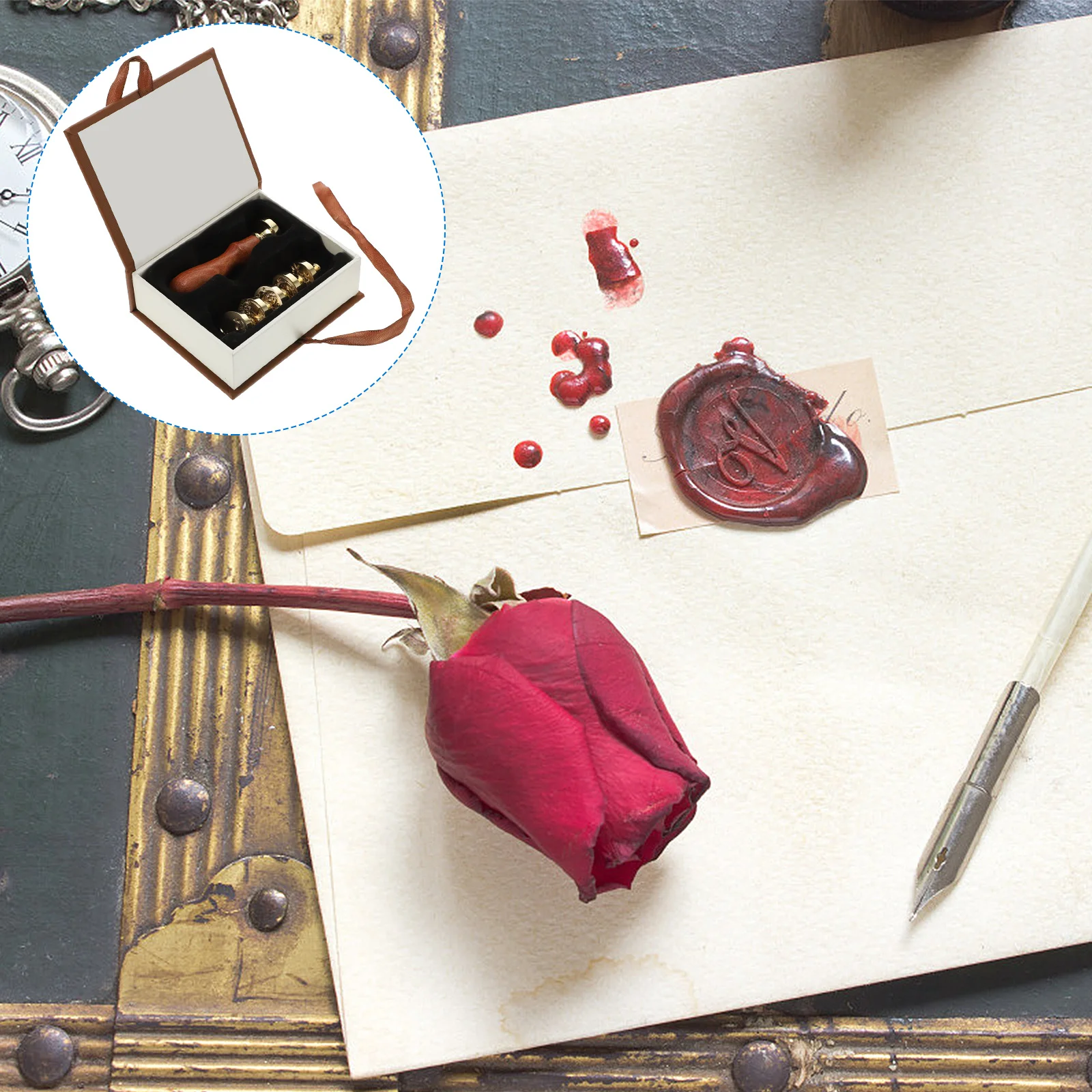 

1Set Wax Seal Stamp Kit Retro Style Copper DIY Decoration for Scrapbook Envelope Lovely Pattern Sealing Wax Accessory