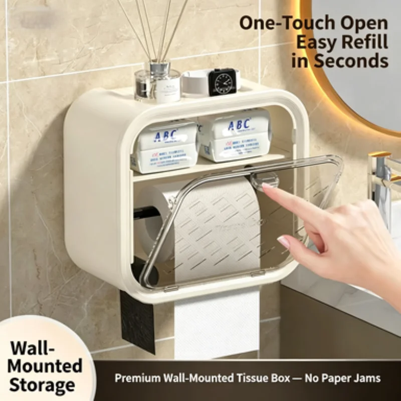 Toilet Tissue Box, Wall-Mounted Waterproof Toilet, No Punching, Toilet Paper Drawing Roll Paper Rack