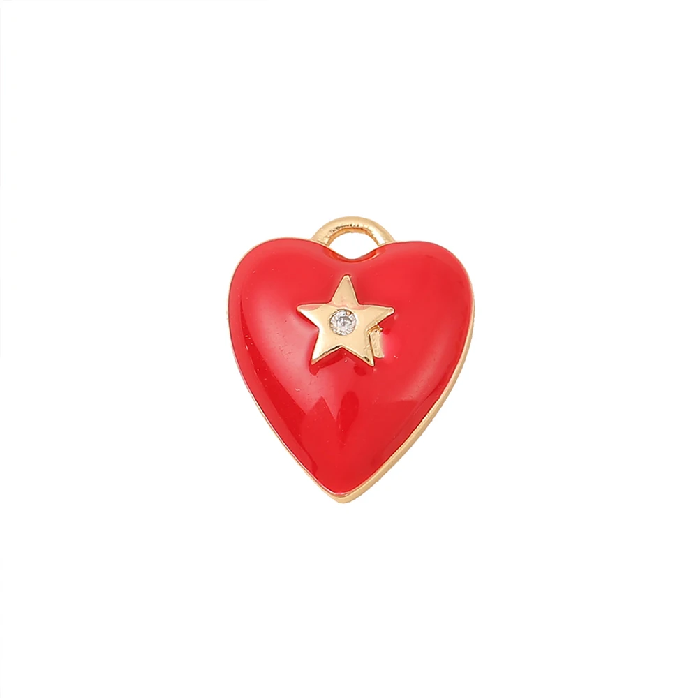 

Factory Wholesale Gold Color Brass Dripping Oil Red Heart Charms Pendants Necklace and Bracelet Earring Diy Jewelry Accessories