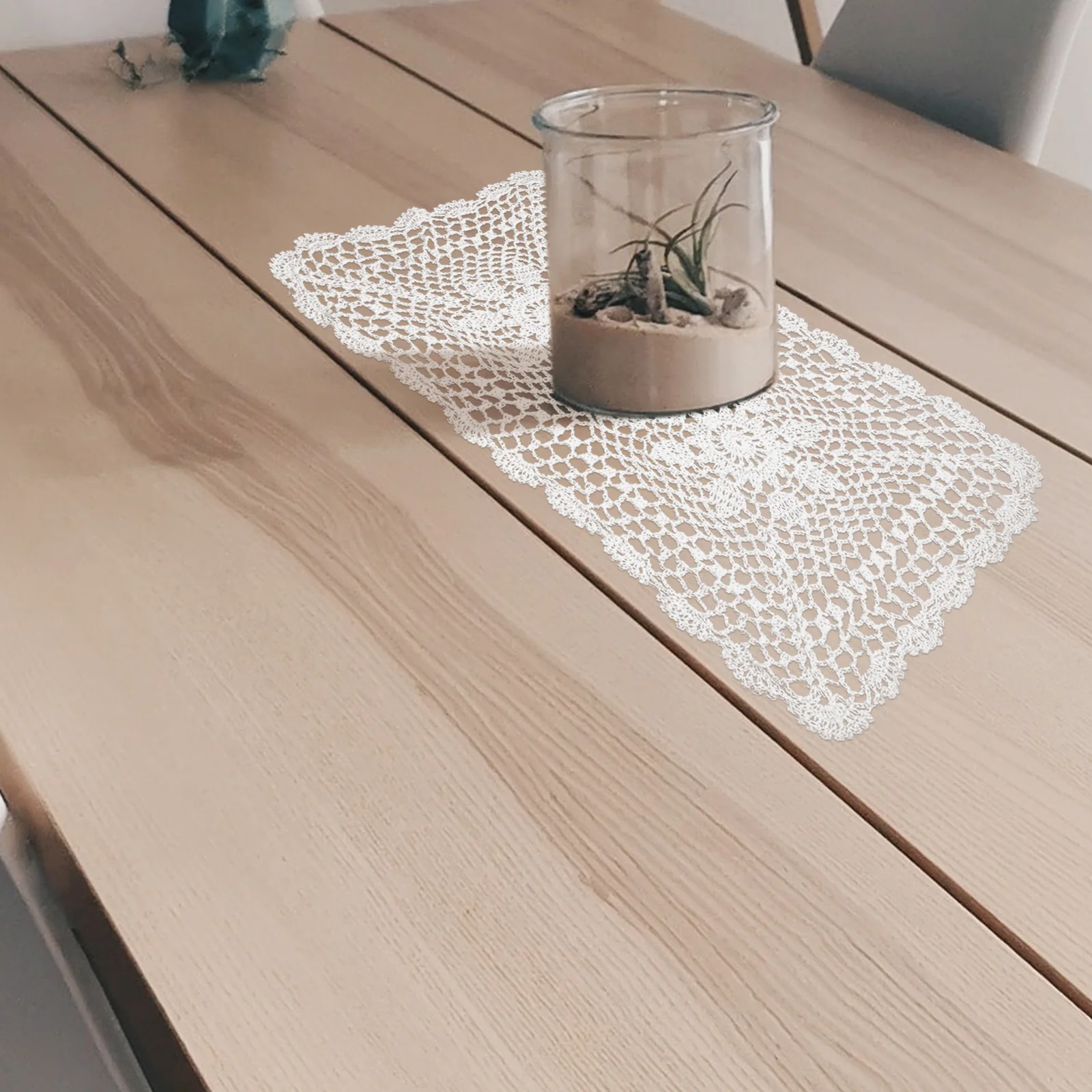 

Crochet Cotton Lace Braided Placemat White 30x50cm Heat Resistant Table Mat for Wedding Party Home Restaurant Delicate Wedding