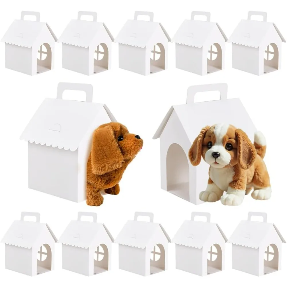 30 Pack 3.9x4.7x7 Inch House Shape Dog Party Favors Boxes Pet Favor Boxes with Circular Window & Handle for Puppy Adoptio