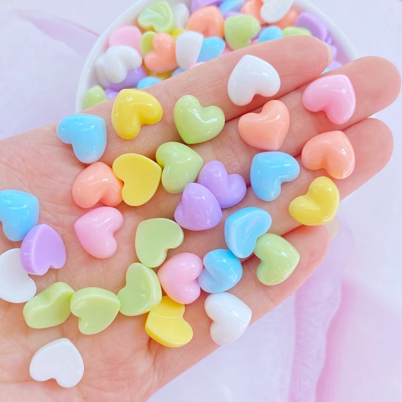 30Pcs New Cute Mini 10*12mm Heart-Shaped Resin Figurine Crafts Flatback Cabochon Ornament Jewelry Making Hairwear Accessories