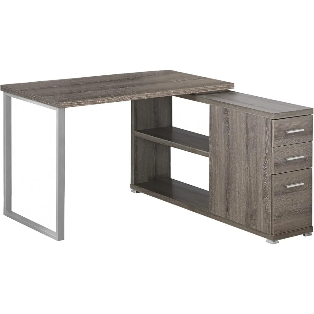 

Компьютерный L-образный левый или правый угловой стол в современном стиле с открытыми полками и ящиками, длина 48 дюймов, темно-серо-серый