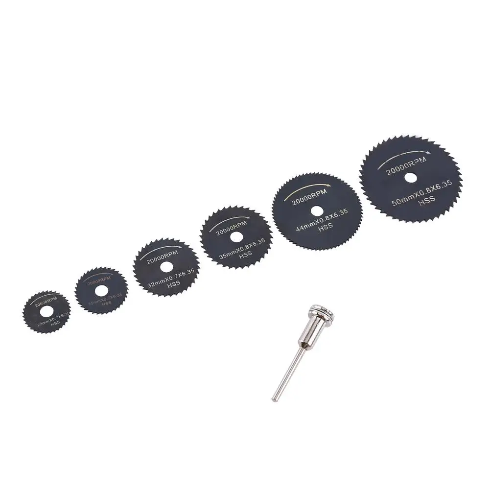 Mini Circular Saw Blades Set 6pcs HSS Cutting Discs for wood Plastic Aluminum 22mm 25mm 32mm 35mm 44mm 50mm Power Tool