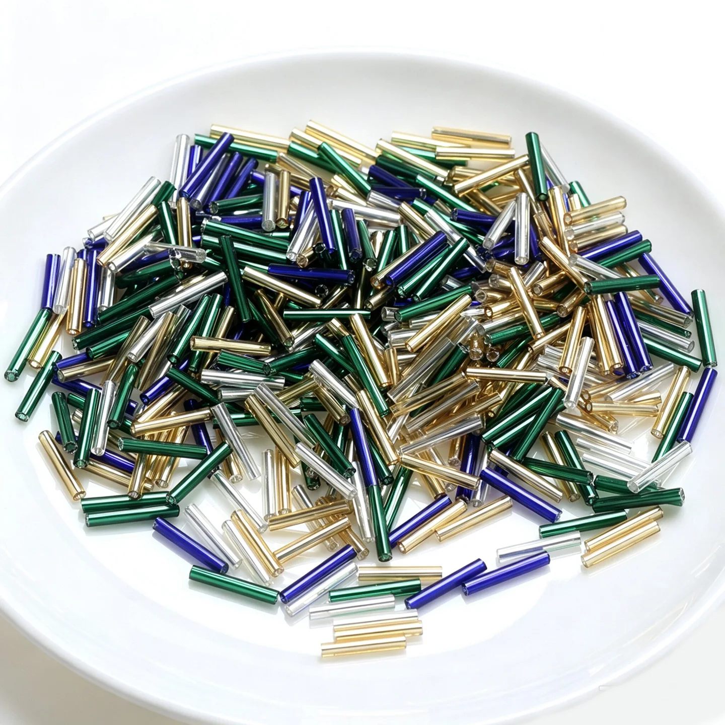20g/Lot 11mm Gold Silver Blue Green Color Glass Seed Bugle Beads Tube DIY Necklace Bracelet Earrings Jewelry Making Accessories
