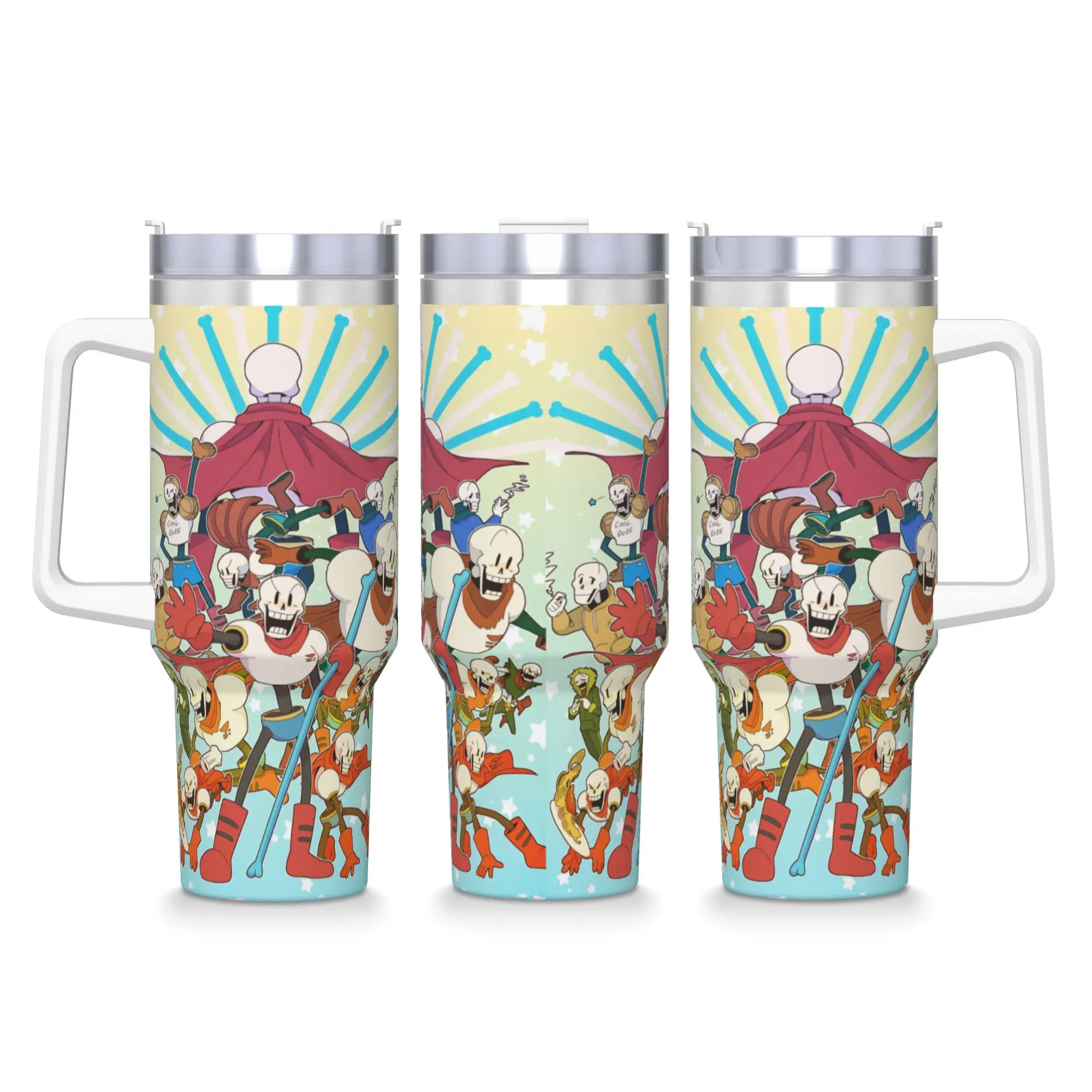 U-Undertale Papyrus Stainless Steel Tumbler  Driving Thermal Mug With Straws and Lid Large Mugs Cup Cold and Hot Water Bottle