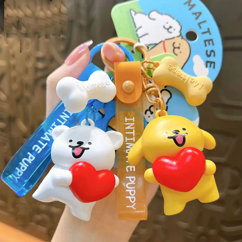 Cute Cartoon Couple Dog Doll Keychain Cute Cuddle Heart Pet Puppy Car Bag Accessories Key Ring Creative Animal Pendant for Lover