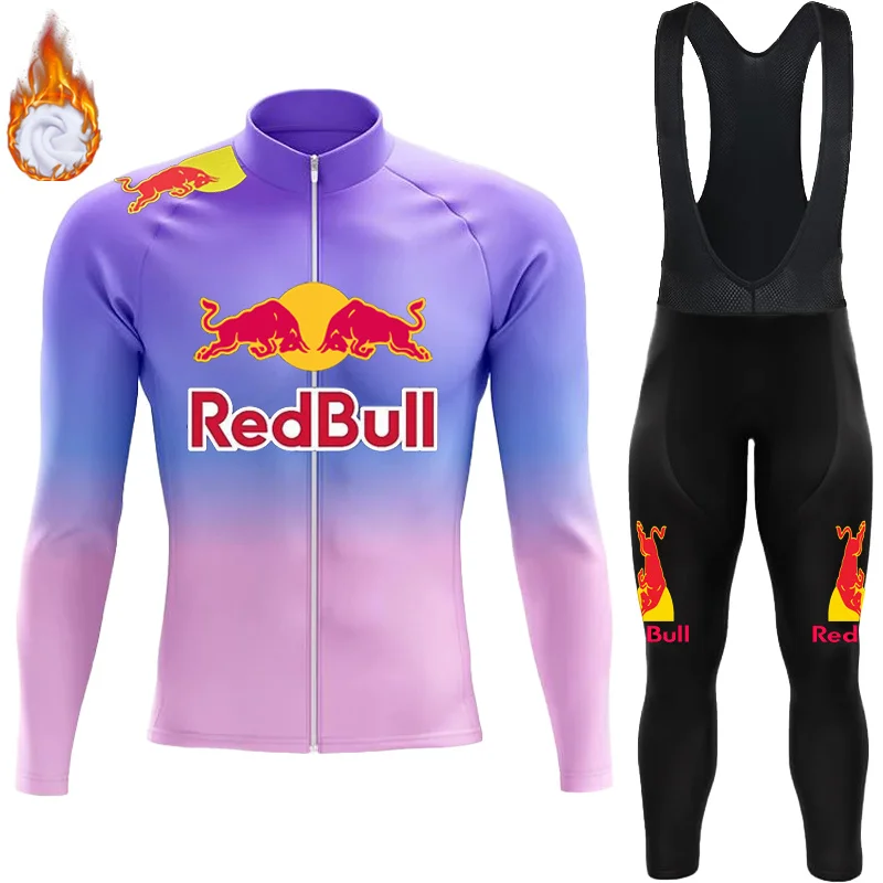 

Red Bull Men's Winter Cycling Suit Jersey Thermal Uniform Man Fleece Road Bikes Jumper Bike Ciclismo Hombre Sets Bib Clothing