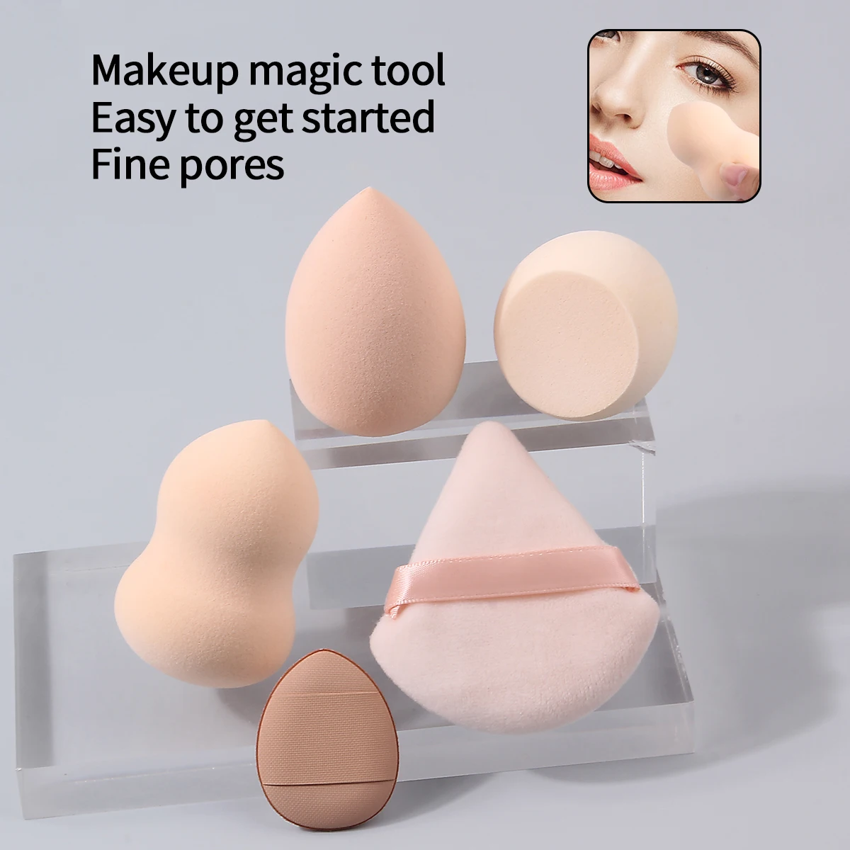 휴대용 메이크업 스펀지 파우더 퍼프 5종 세트, 플로킹 삼각형 파우더 퍼프, 메이크업 에그 미니 컨실러 파우더 퍼프